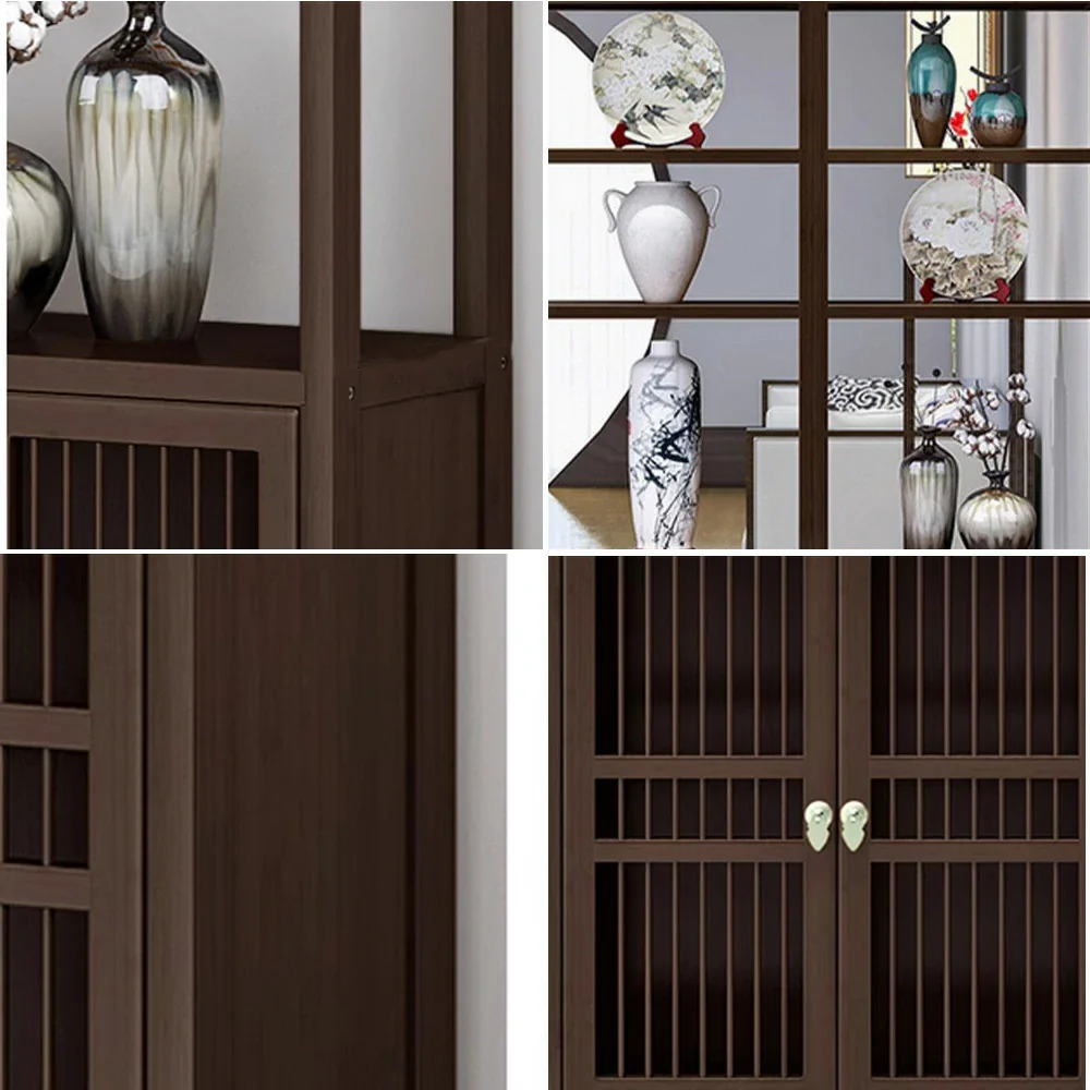 LIVARA Tall Solid Wenge Wood Cabinet with Double Doors, Elegant Oriental Style Storage for Entryway, Living Room or Hallway - Image 8