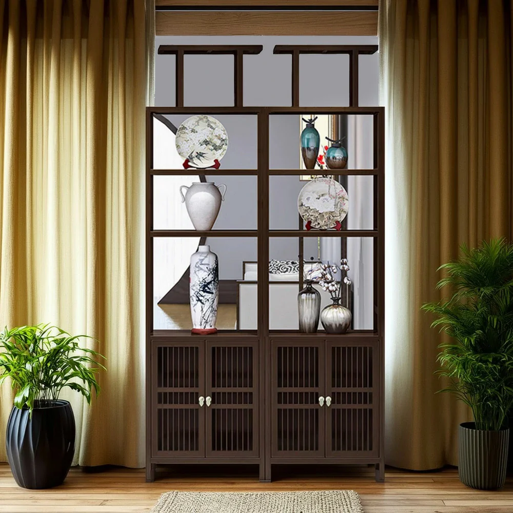 LIVARA Tall Solid Wenge Wood Cabinet with Double Doors, Elegant Oriental Style Storage for Entryway, Living Room or Hallway - Image 9
