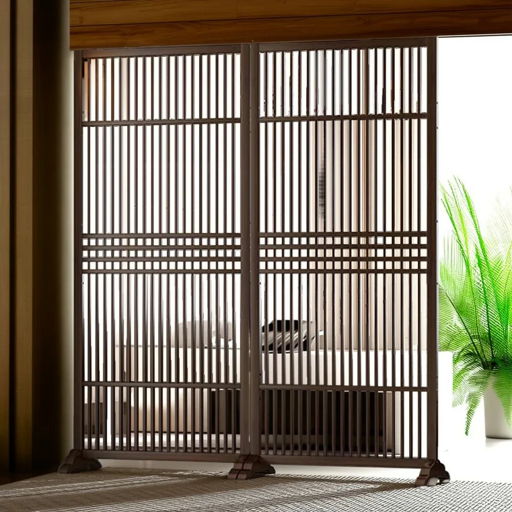 LIVARA Hollow Screen Partition With Two Pieces, 144Cm Wood Grain/Walnut Color - Image 9
