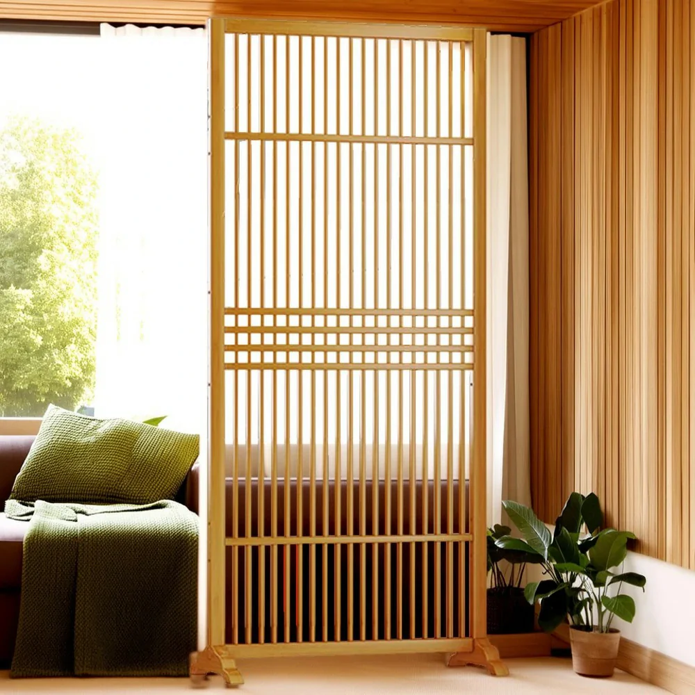 LIVARA Bamboo High Screen Partition 71Cm 100Cm Wood Color Walnut Color - Image 2