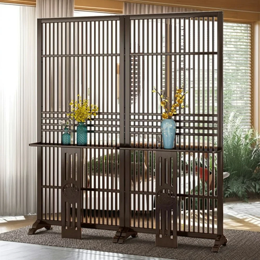 LIVARA Bamboo Screen Partition With Storage Platform 72Cm 144Cm Wood Color/Walnut Color - Image 19