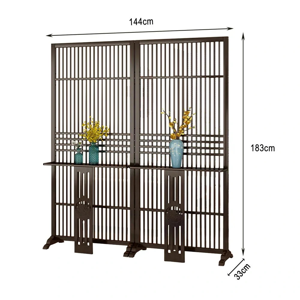 LIVARA Bamboo Screen Partition With Storage Platform 72Cm 144Cm Wood Color/Walnut Color - Image 20