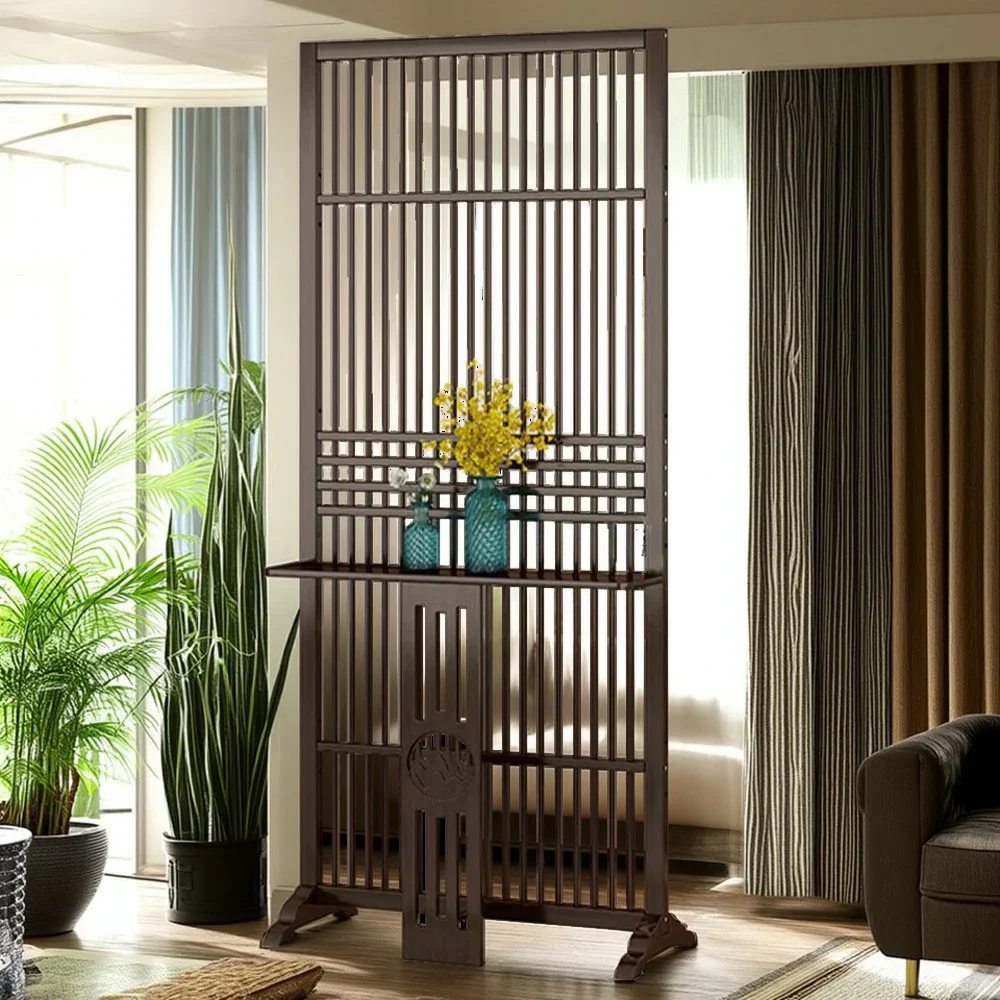 LIVARA Bamboo Screen Partition With Storage Platform 72Cm 144Cm Wood Color/Walnut Color - Image 9