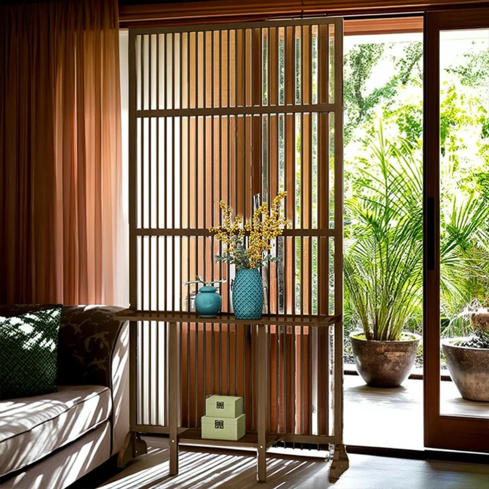 LIVARA Bamboo High Screen Partition 71Cm/100Cm With Storage Platform Wood Color/Walnut Color - Image 19