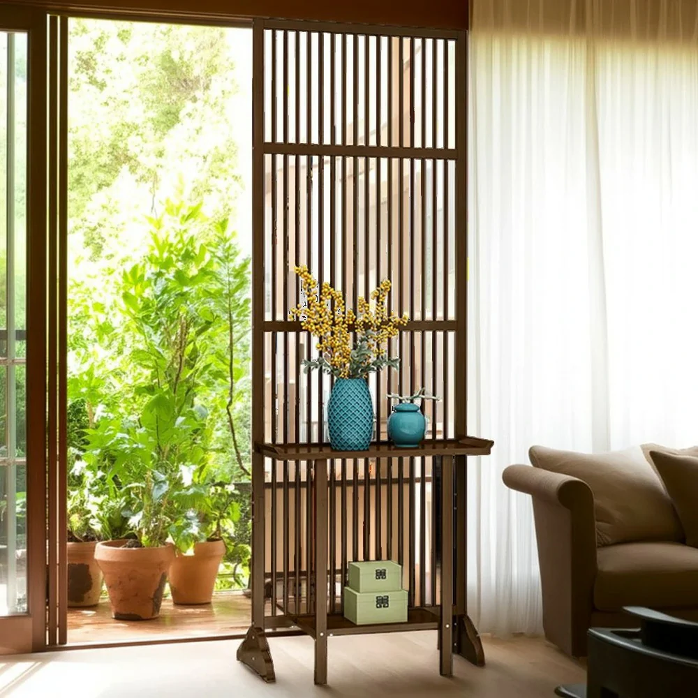 LIVARA Bamboo High Screen Partition 71Cm/100Cm With Storage Platform Wood Color/Walnut Color - Image 7