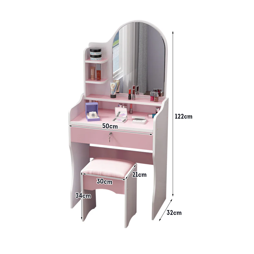LIVARA 50CM Length Trapezoidal Mirror Dressing Table With Stool - Image 13