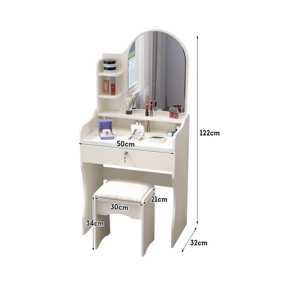 LIVARA 50CM Length Trapezoidal Mirror Dressing Table With Stool - Image 15