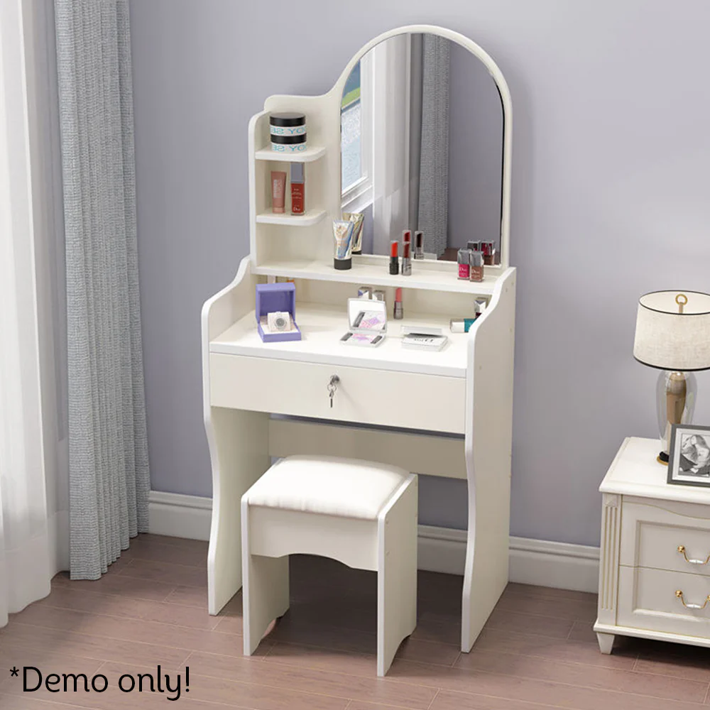 LIVARA 50CM Length Trapezoidal Mirror Dressing Table With Stool - Image 3