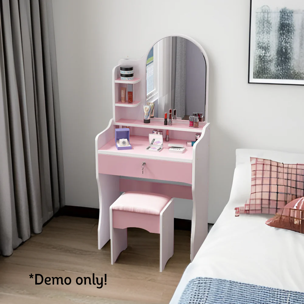LIVARA 50CM Length Trapezoidal Mirror Dressing Table With Stool - Image 6