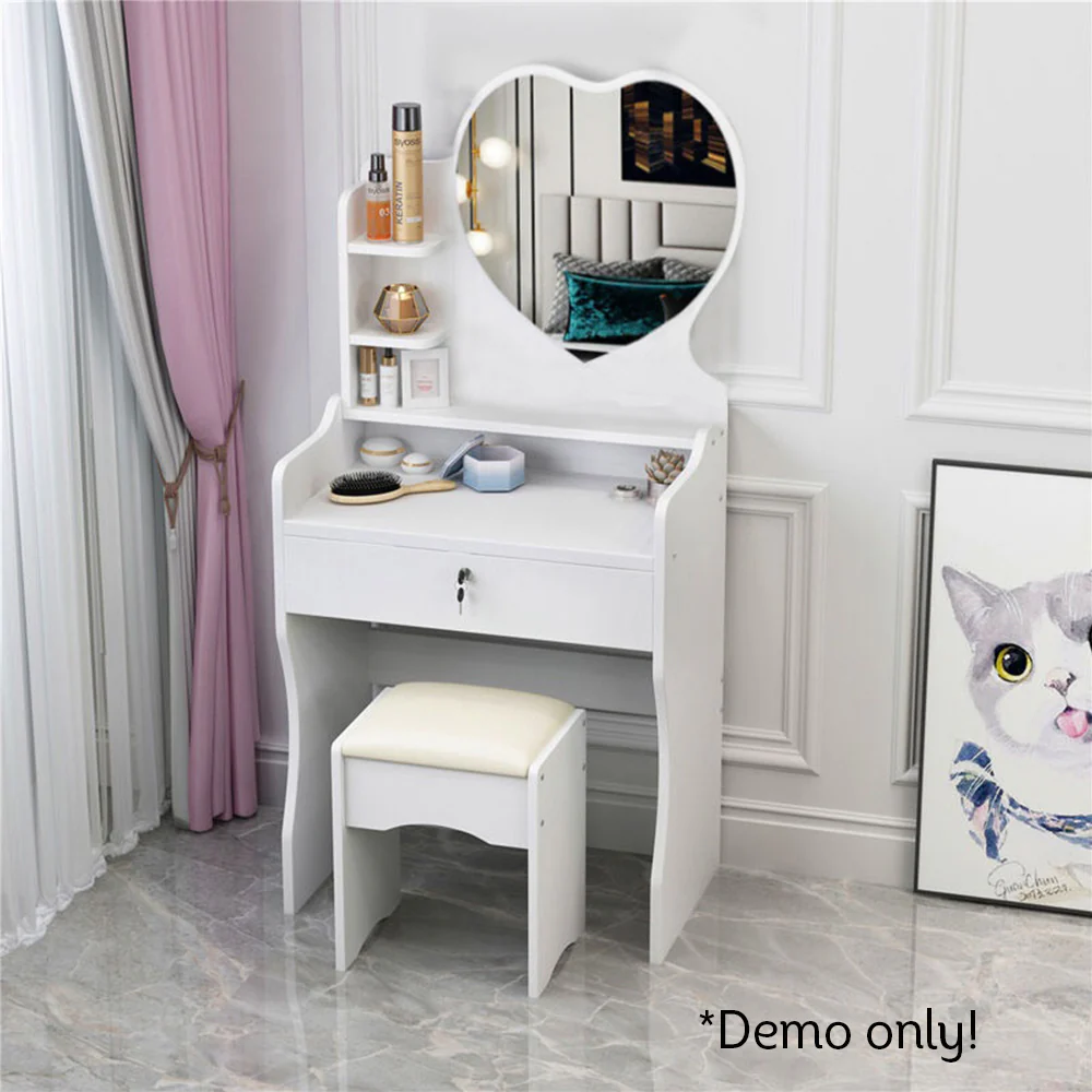 LIVARA 60CM Length Heart-shaped Mirror Dressing Table With Stool - Image 4