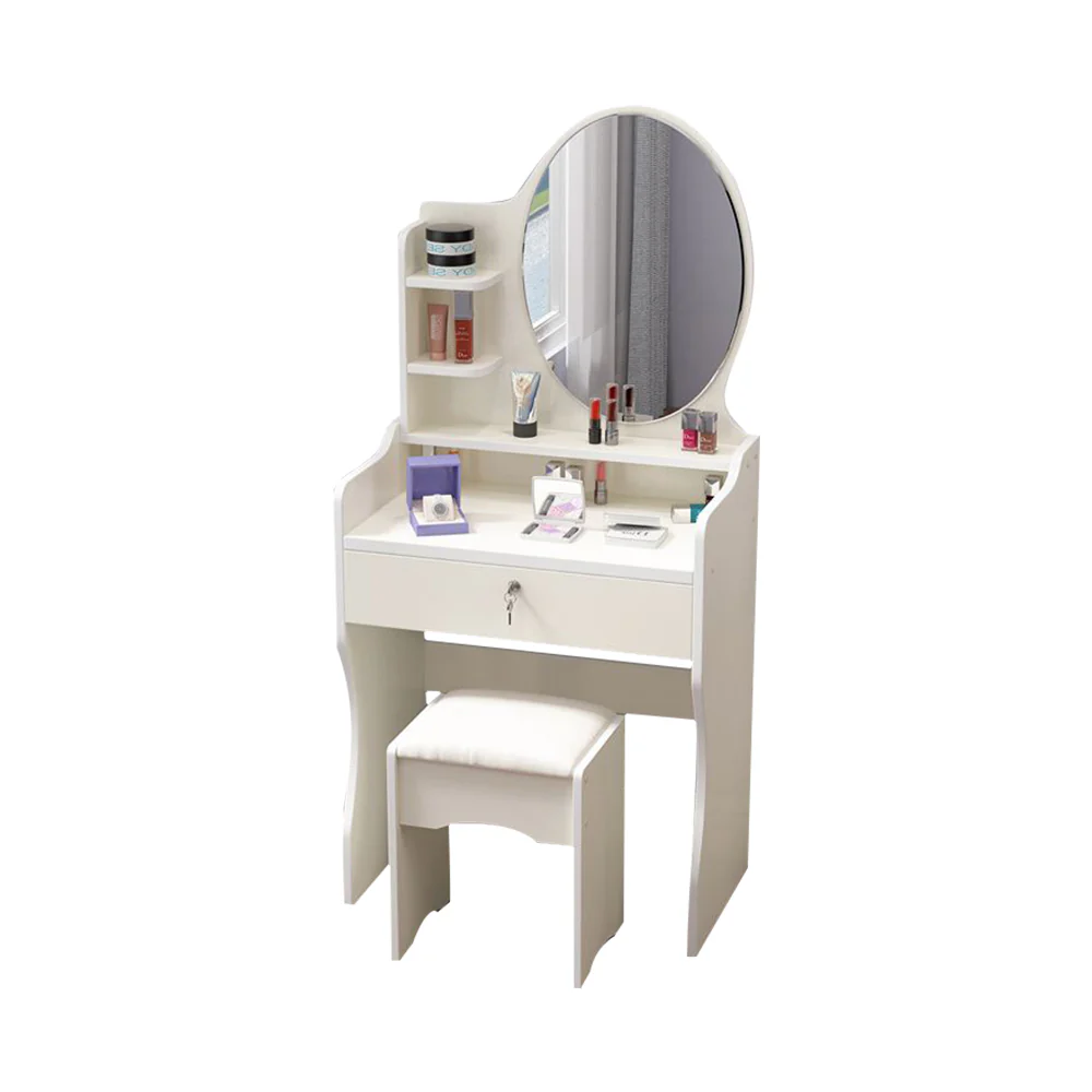 LIVARA 60CM Length Round Mirror Dressing Table With Stool - Image 13