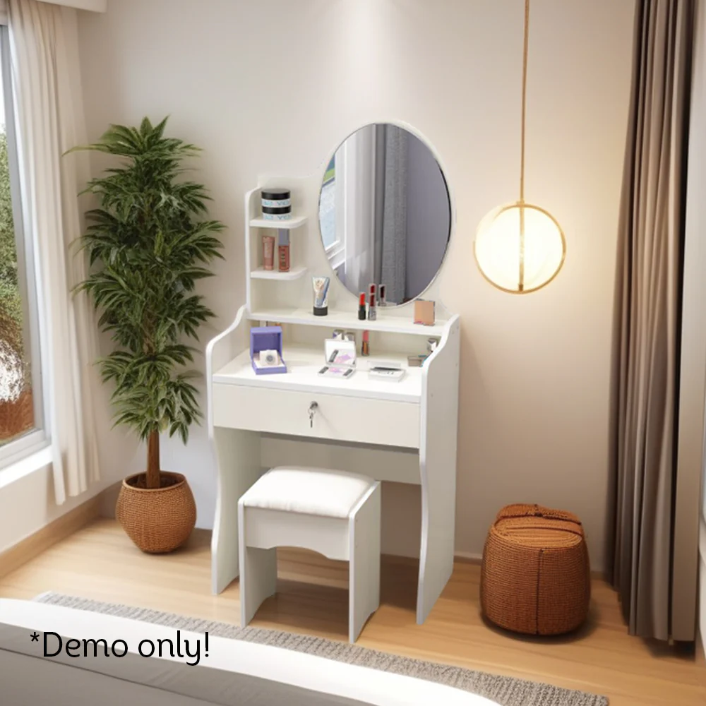 LIVARA 60CM Length Round Mirror Dressing Table With Stool - Image 14