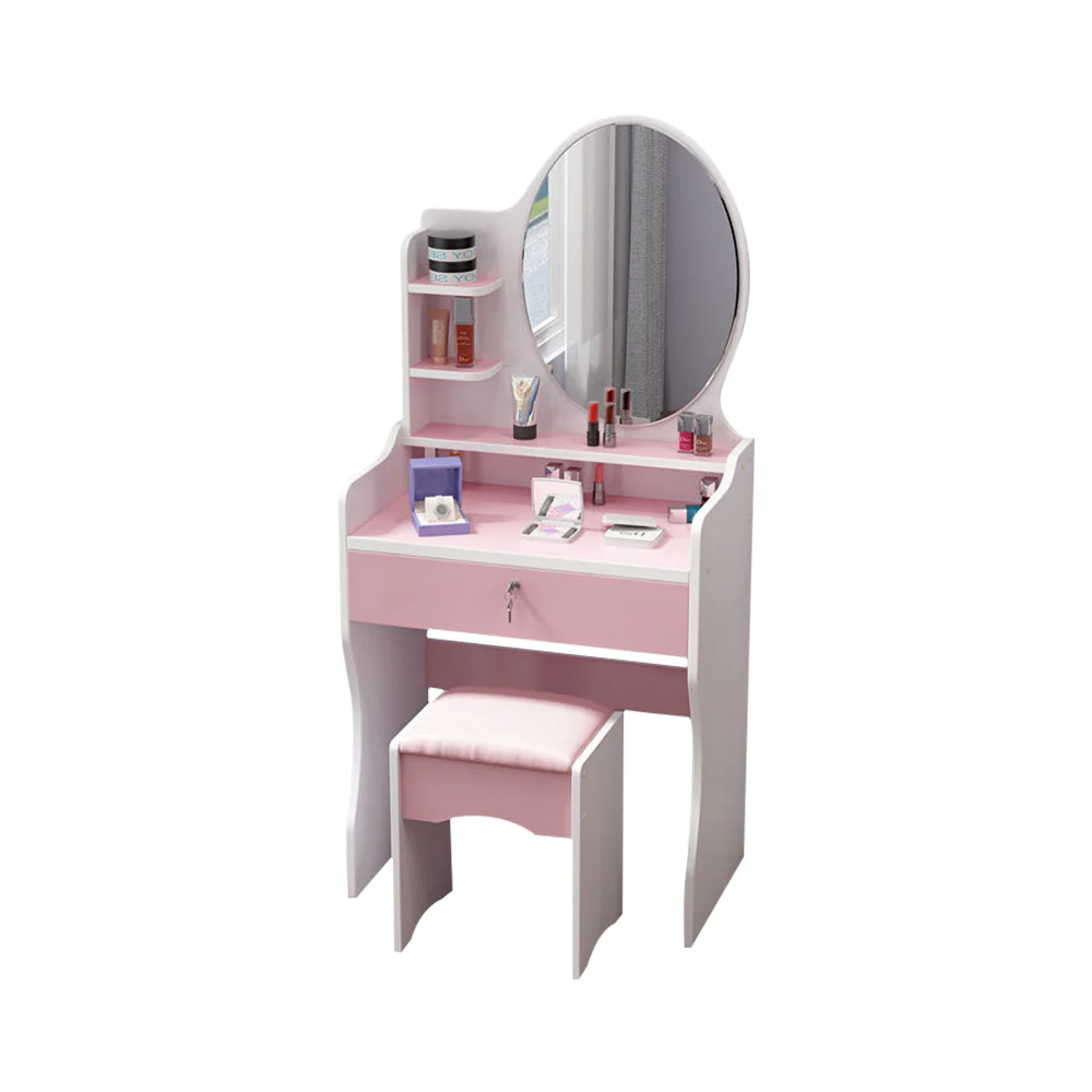 LIVARA 60CM Length Round Mirror Dressing Table With Stool - Image 16