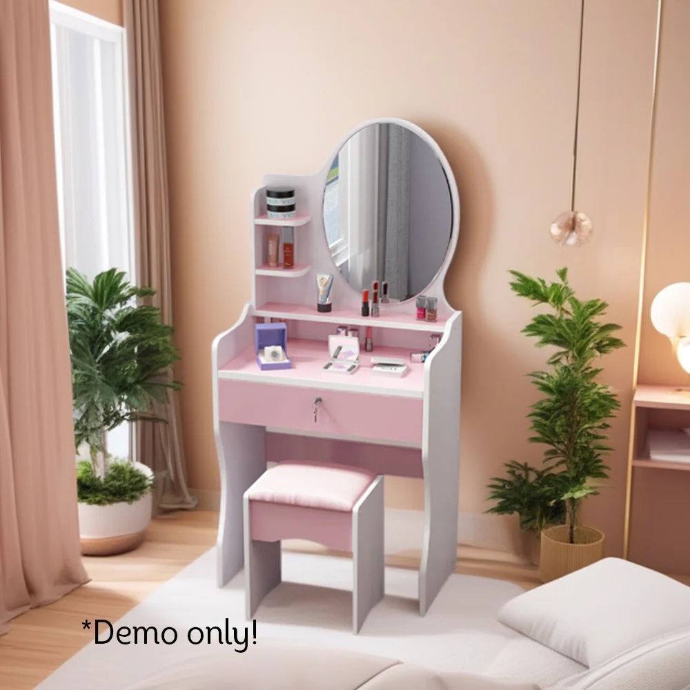 LIVARA 60CM Length Round Mirror Dressing Table With Stool - Image 17