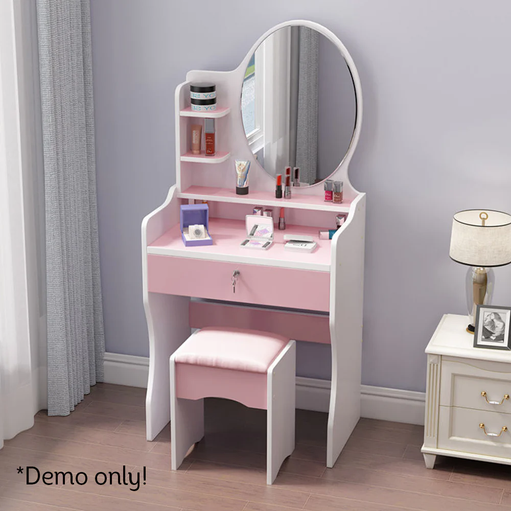 LIVARA 60CM Length Round Mirror Dressing Table With Stool - Image 18