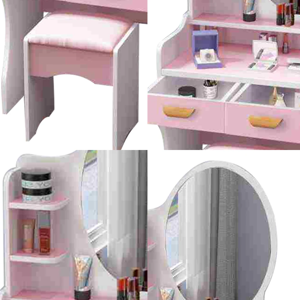 LIVARA 60CM Length Round Mirror Dressing Table With Stool - Image 19