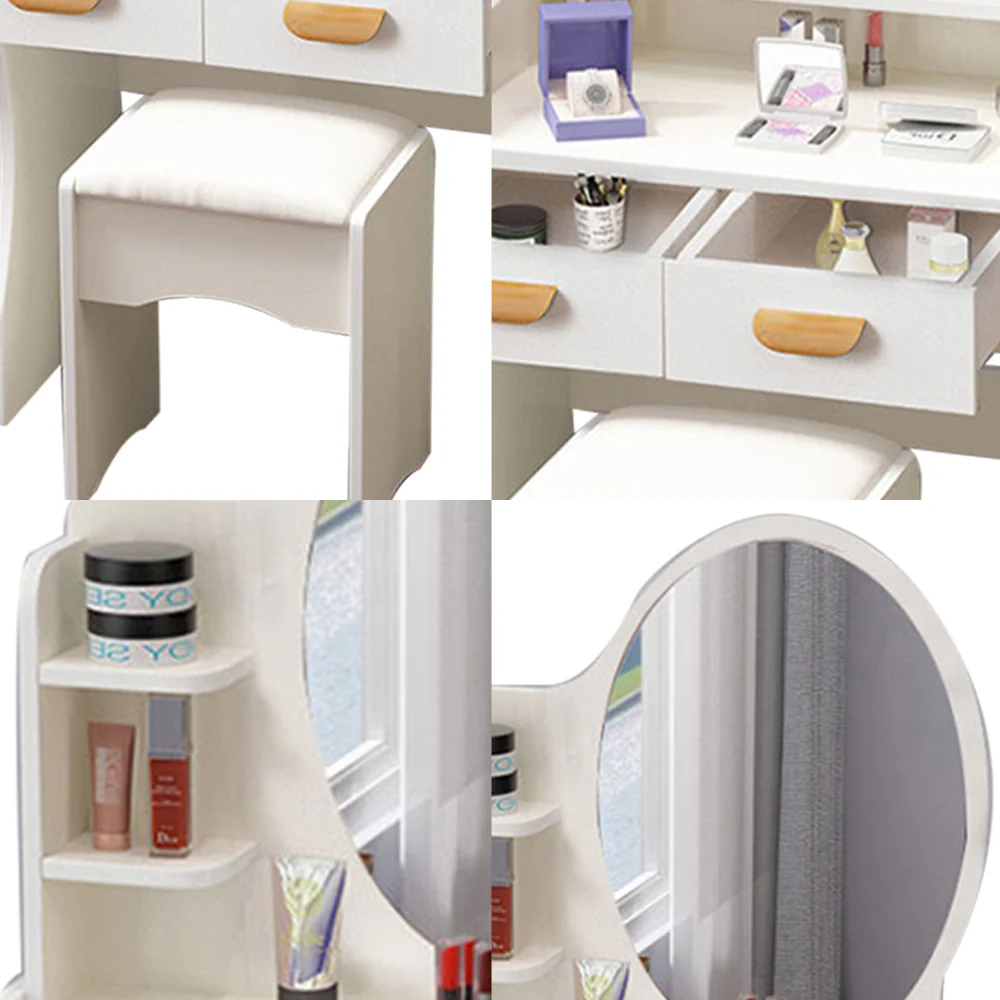 LIVARA 60CM Length Round Mirror Dressing Table With Stool - Image 21