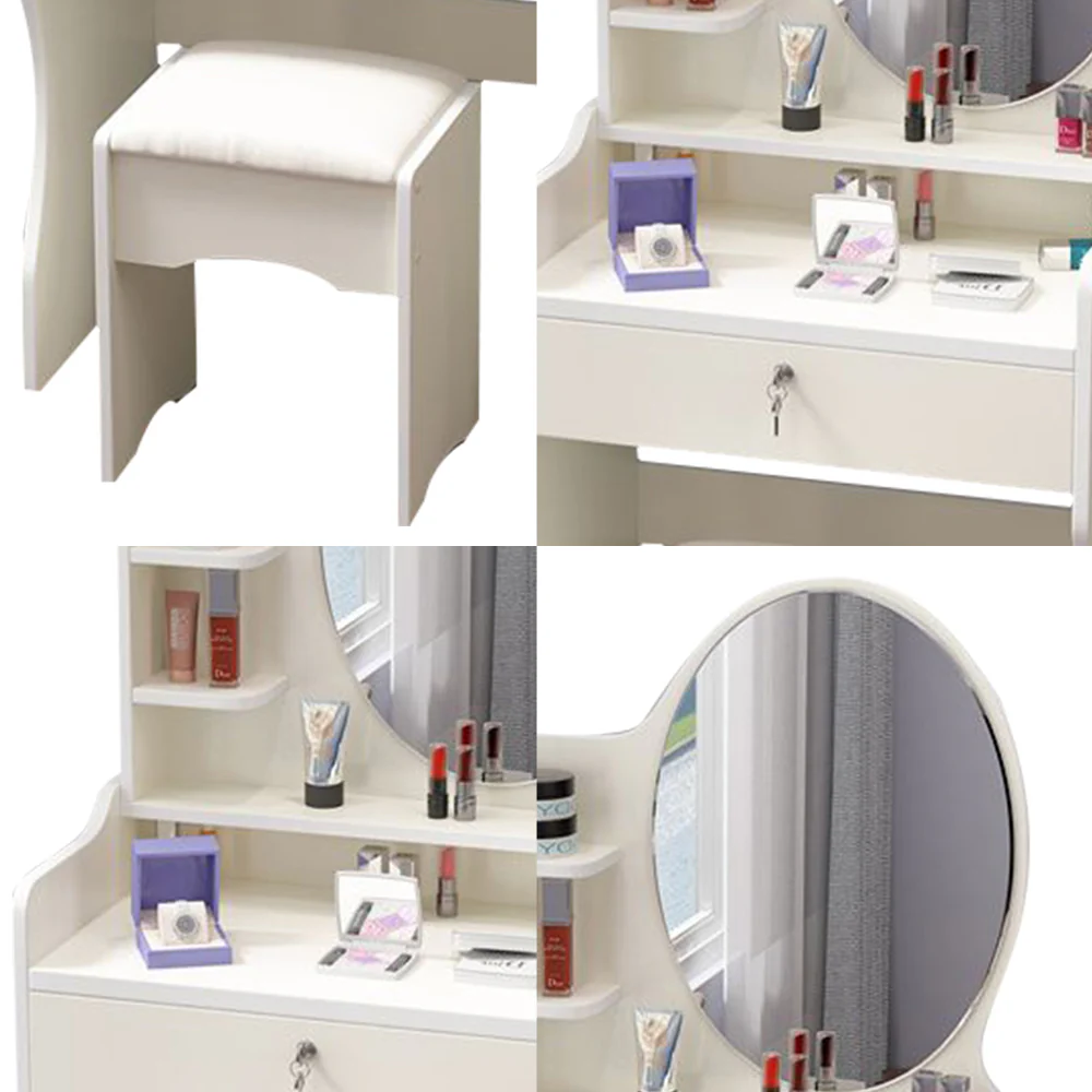 LIVARA 60CM Length Round Mirror Dressing Table With Stool - Image 23