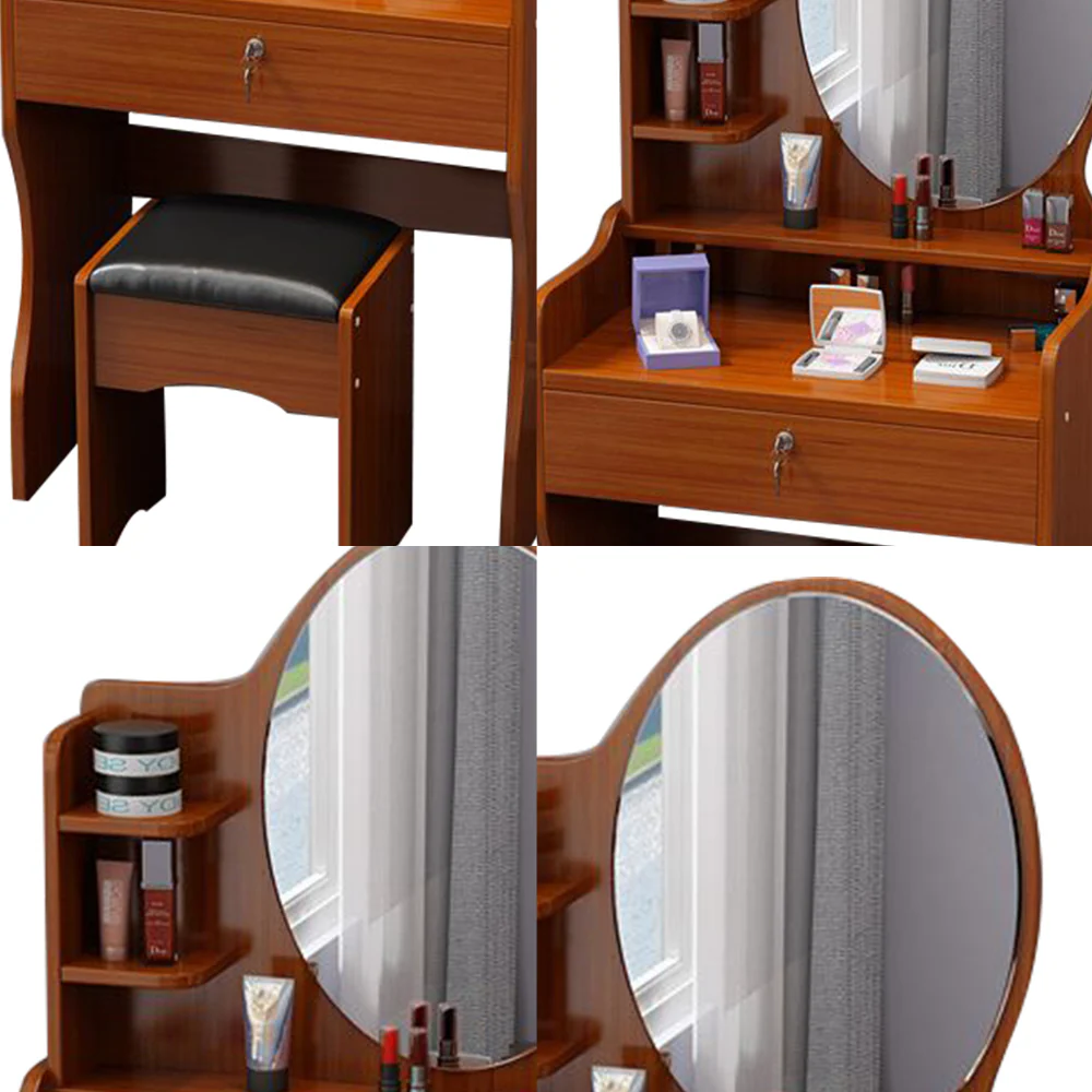 LIVARA 60CM Length Round Mirror Dressing Table With Stool - Image 24