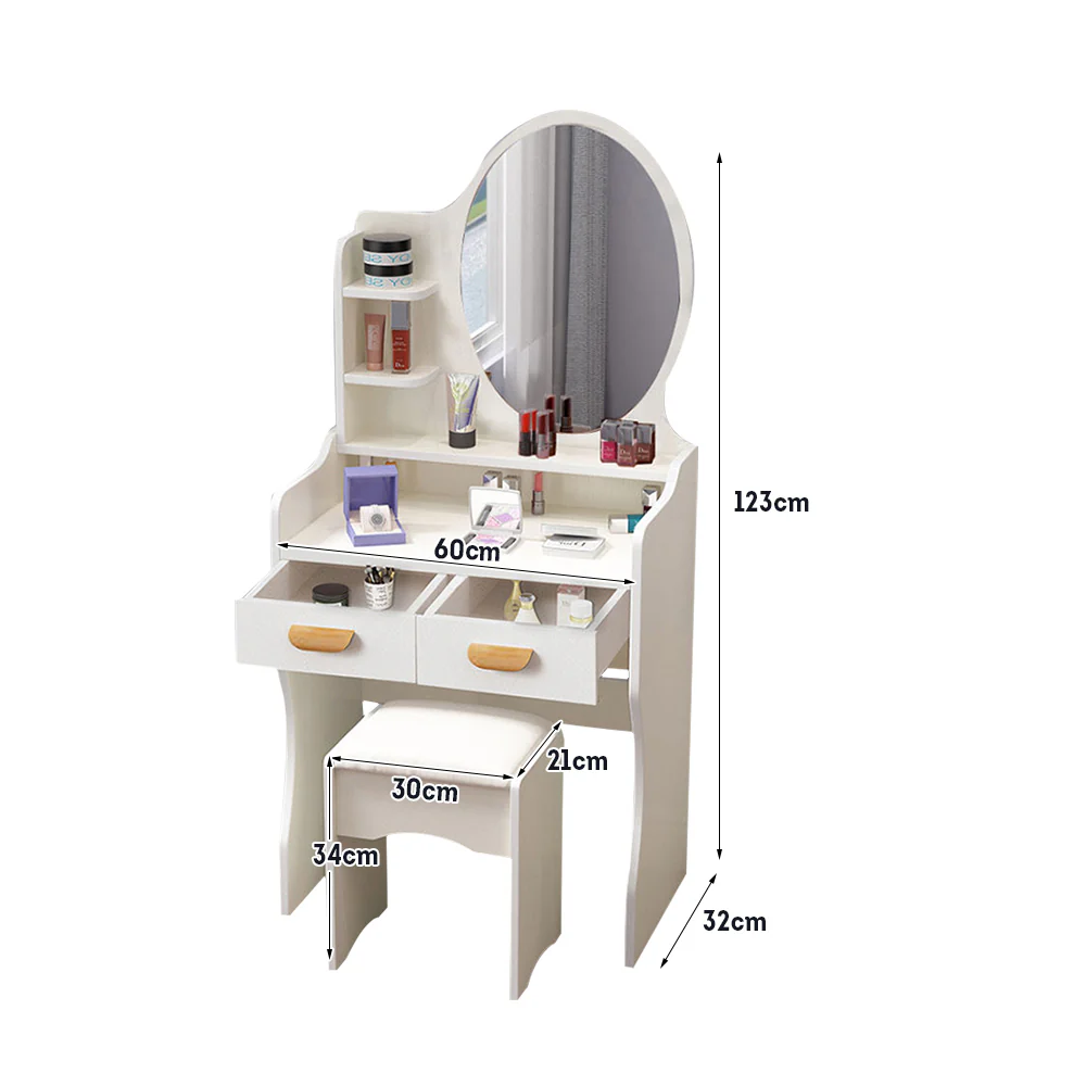 LIVARA 60CM Length Round Mirror Dressing Table With Stool - Image 25