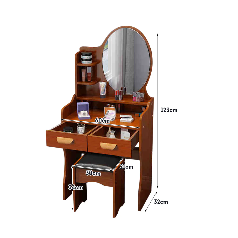 LIVARA 60CM Length Round Mirror Dressing Table With Stool - Image 27