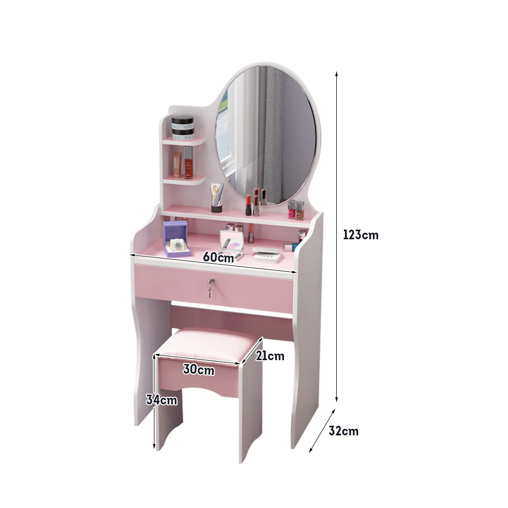 LIVARA 60CM Length Round Mirror Dressing Table With Stool - Image 28