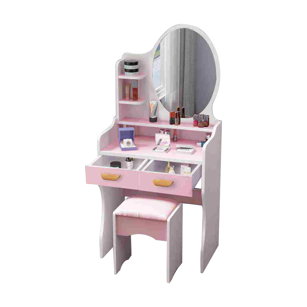 LIVARA 60CM Length Round Mirror Dressing Table With Stool - Image 5