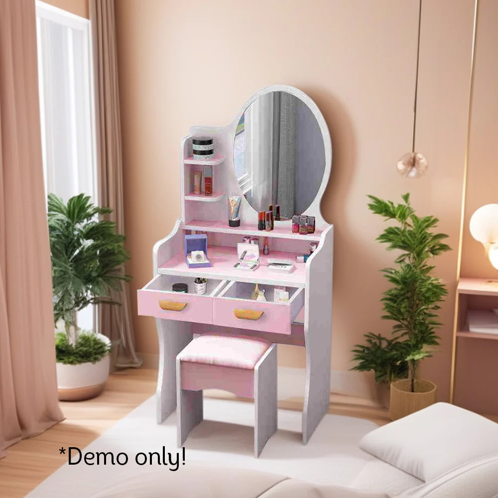 LIVARA 60CM Length Round Mirror Dressing Table With Stool - Image 6