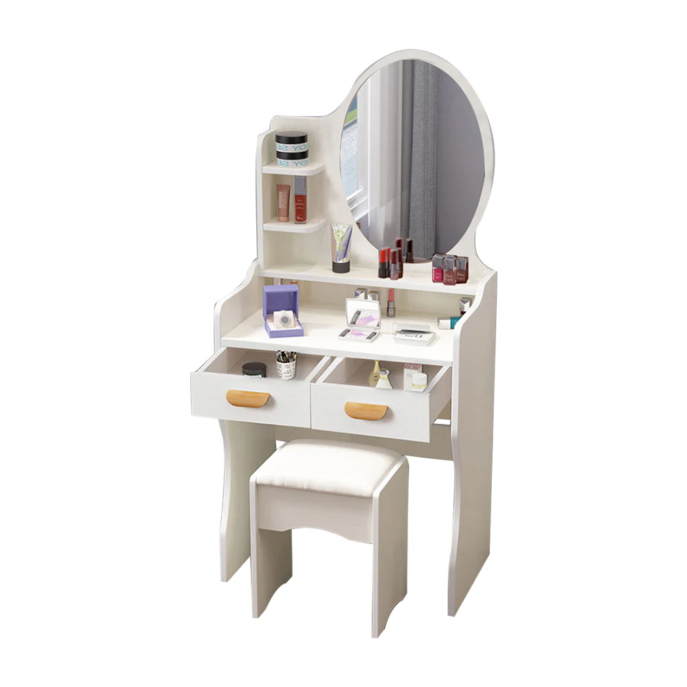 LIVARA 60CM Length Round Mirror Dressing Table With Stool - Image 8