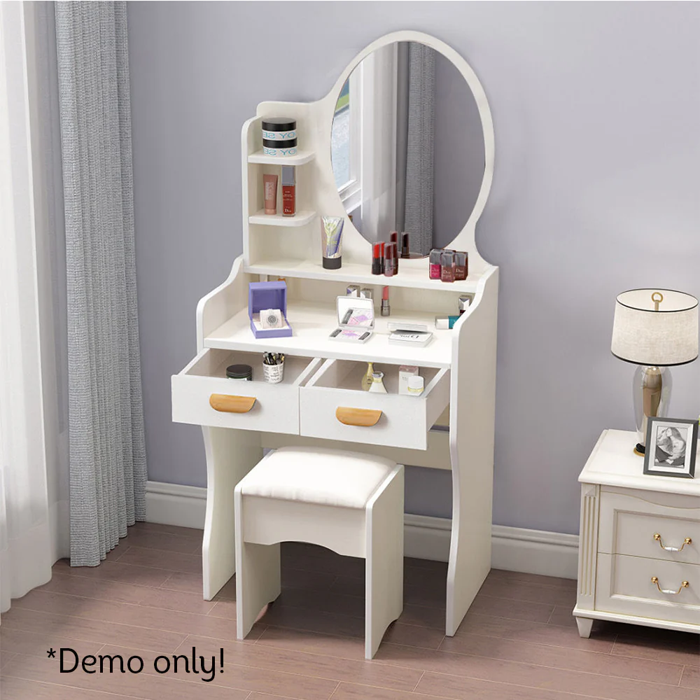 LIVARA 60CM Length Round Mirror Dressing Table With Stool - Image 9