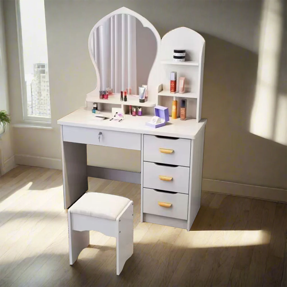 LIVARA 70-80CM Length Princess-Style Large Mirror Dressing Table With Stool - Image 17