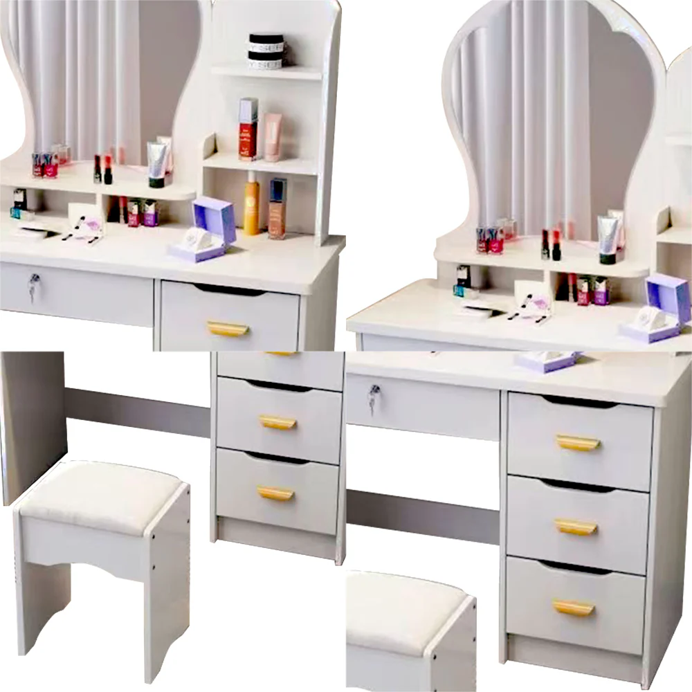 LIVARA 70-80CM Length Princess-Style Large Mirror Dressing Table With Stool - Image 19