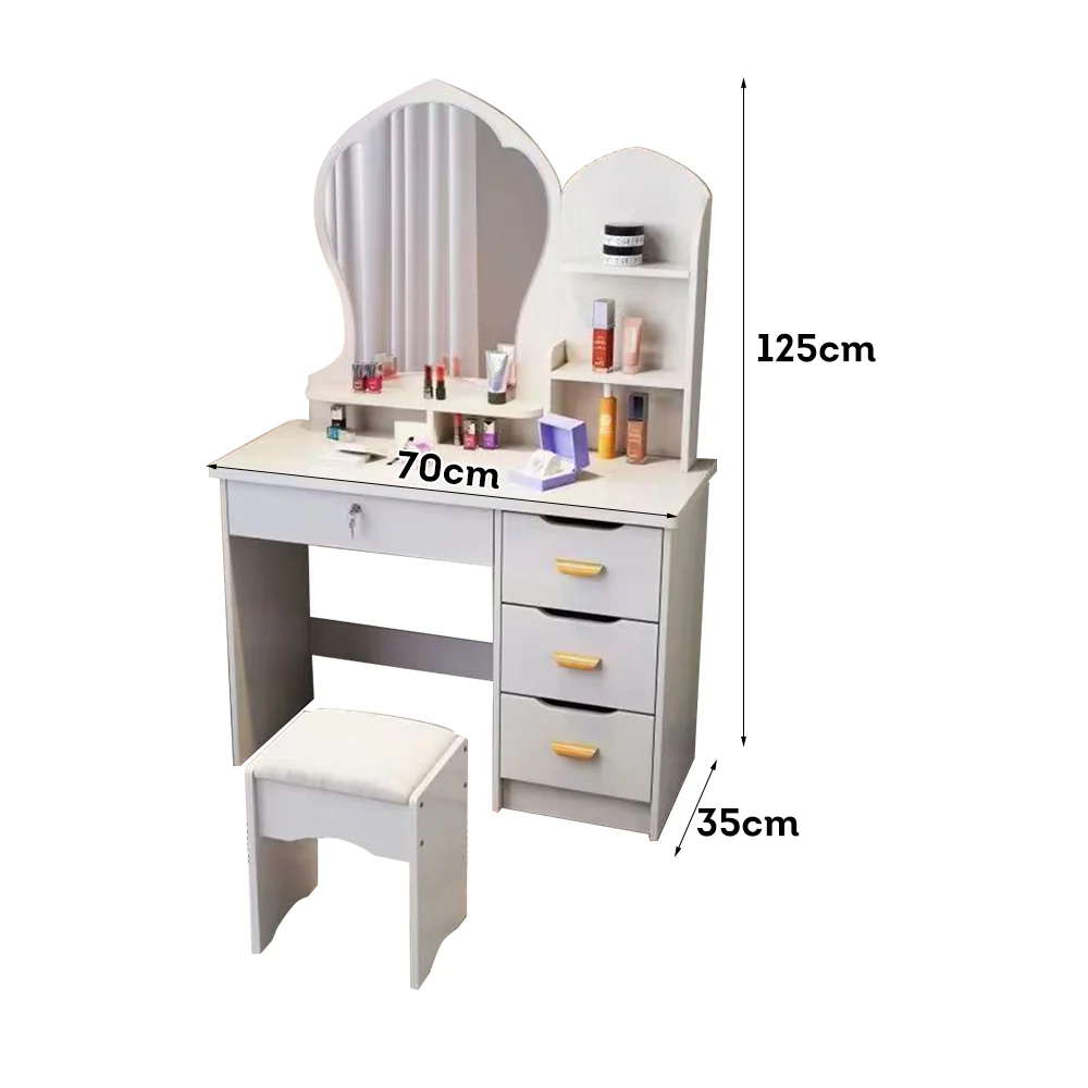 LIVARA 70-80CM Length Princess-Style Large Mirror Dressing Table With Stool - Image 20