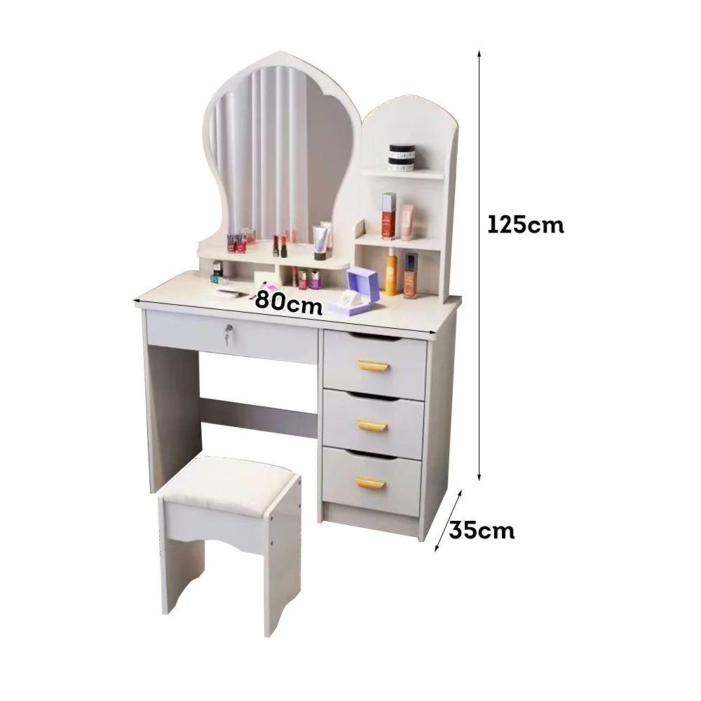 LIVARA 70-80CM Length Princess-Style Large Mirror Dressing Table With Stool - Image 21