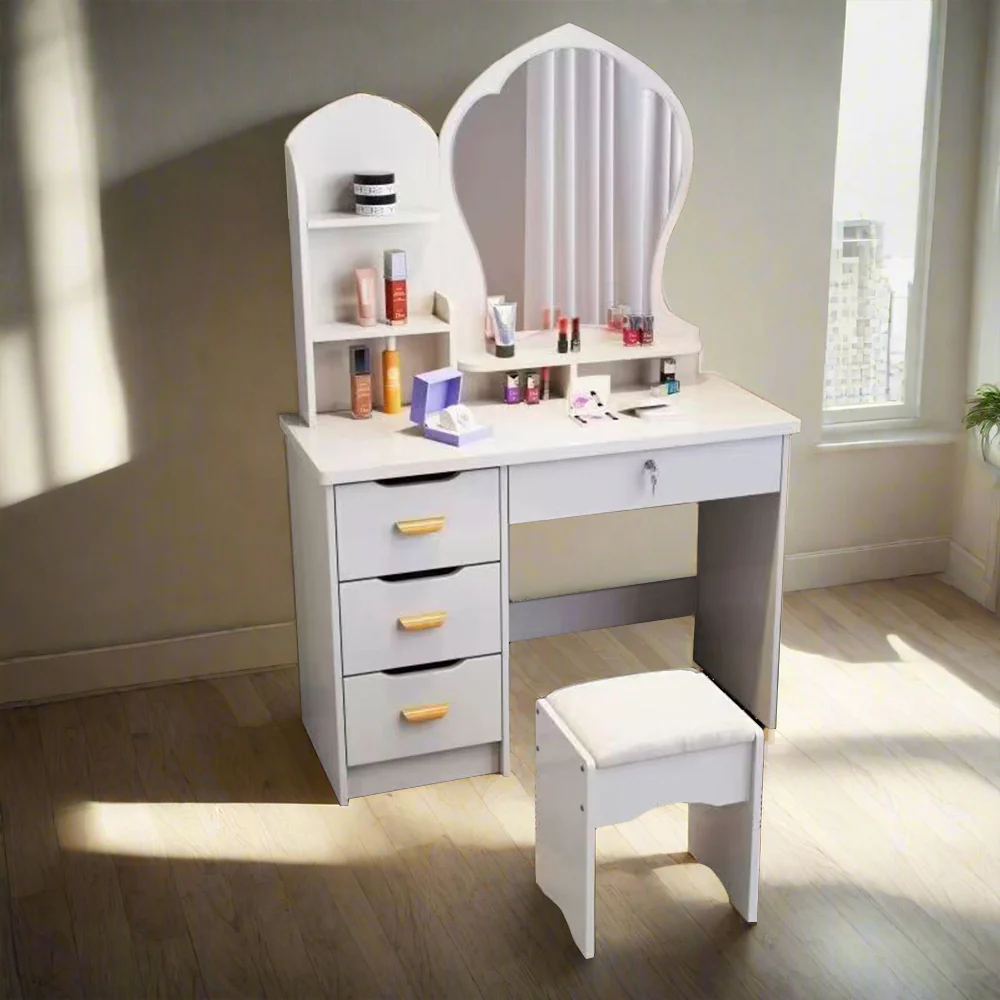 LIVARA 70-80CM Length Princess-Style Large Mirror Dressing Table With Stool - Image 22