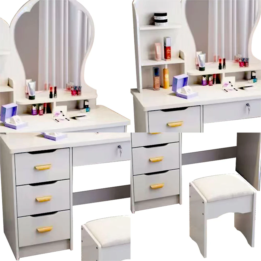 LIVARA 70-80CM Length Princess-Style Large Mirror Dressing Table With Stool - Image 24