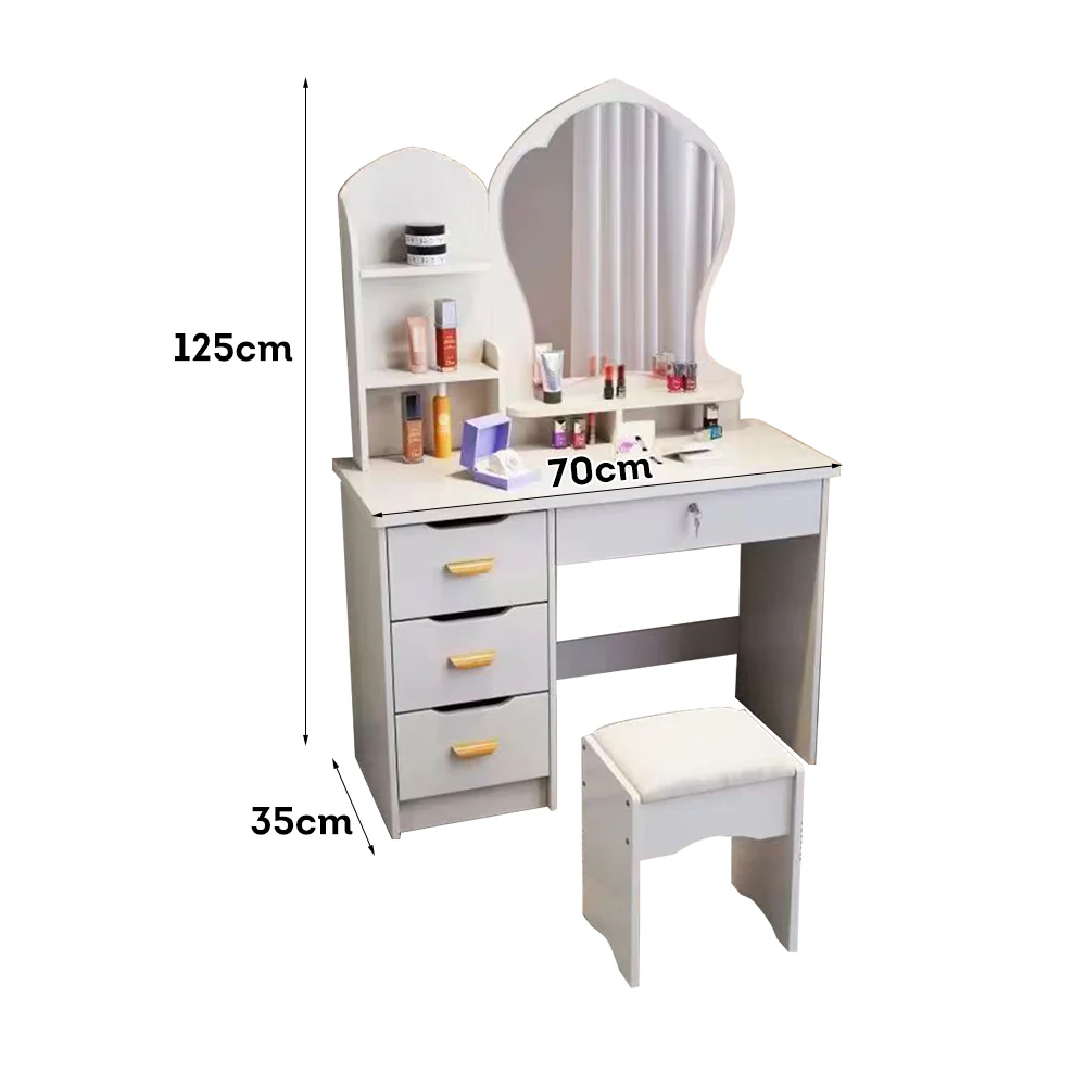 LIVARA 70-80CM Length Princess-Style Large Mirror Dressing Table With Stool - Image 25