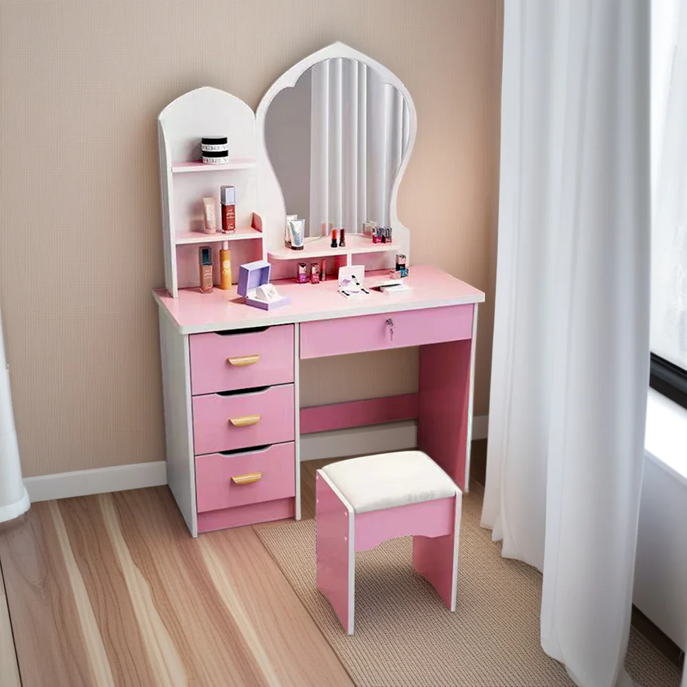 LIVARA 70-80CM Length Princess-Style Large Mirror Dressing Table With Stool - Image 29
