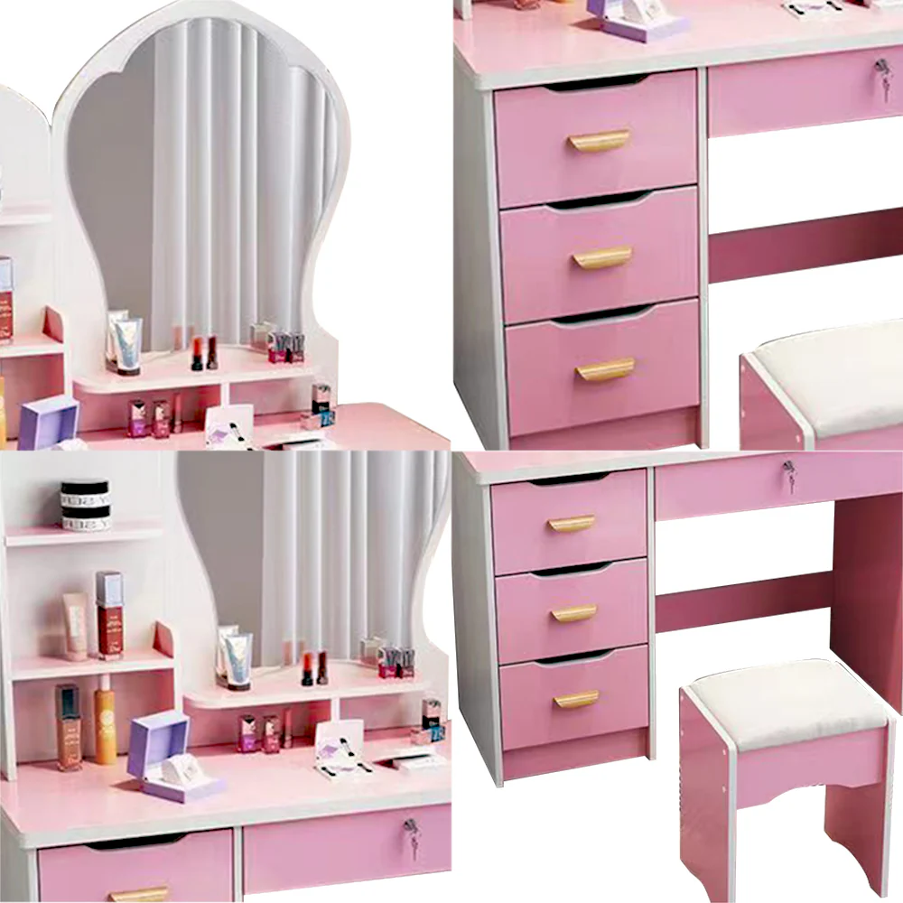LIVARA 70-80CM Length Princess-Style Large Mirror Dressing Table With Stool - Image 30