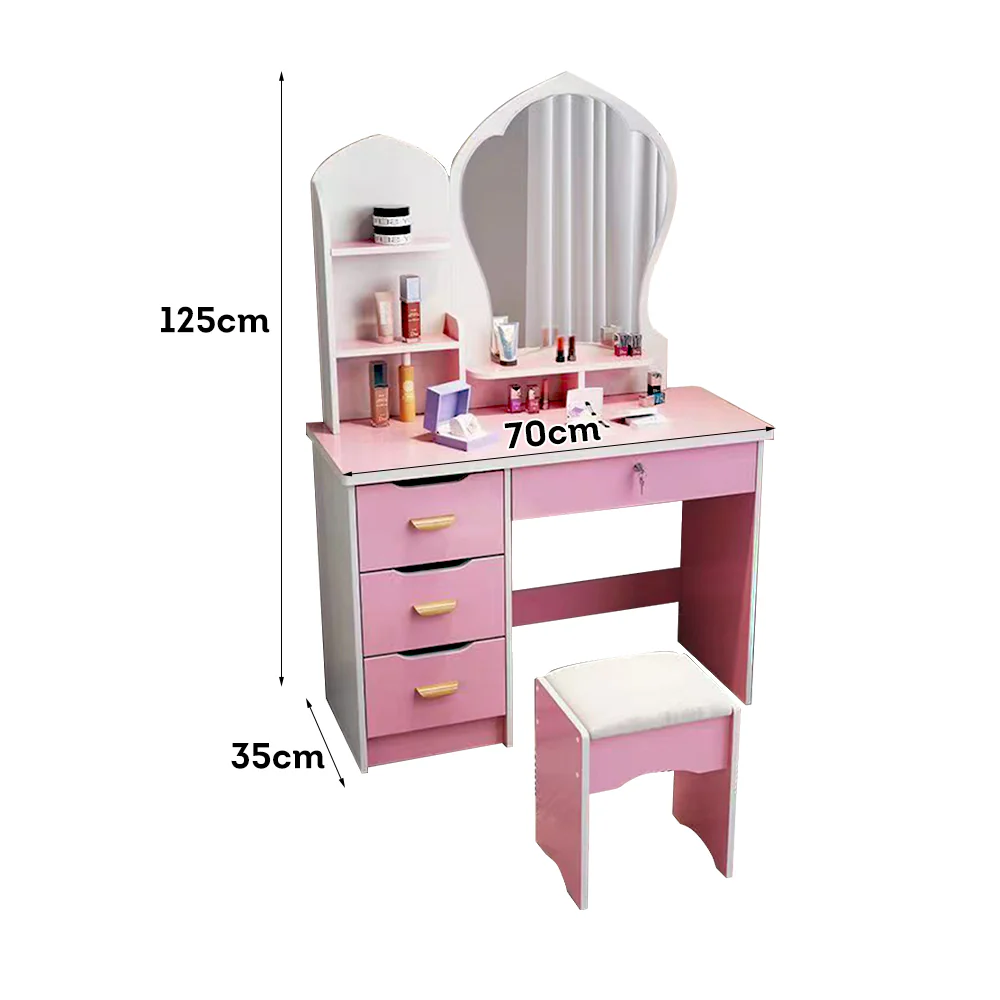 LIVARA 70-80CM Length Princess-Style Large Mirror Dressing Table With Stool - Image 31