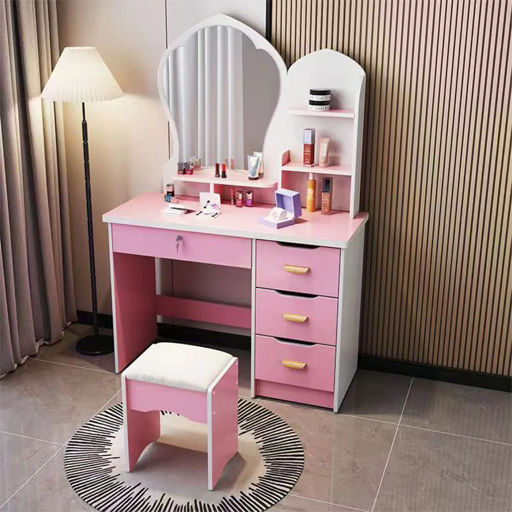 LIVARA 70-80CM Length Princess-Style Large Mirror Dressing Table With Stool - Image 33