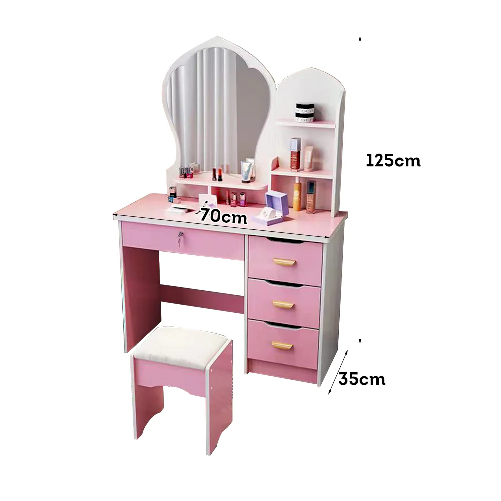 LIVARA 70-80CM Length Princess-Style Large Mirror Dressing Table With Stool - Image 35