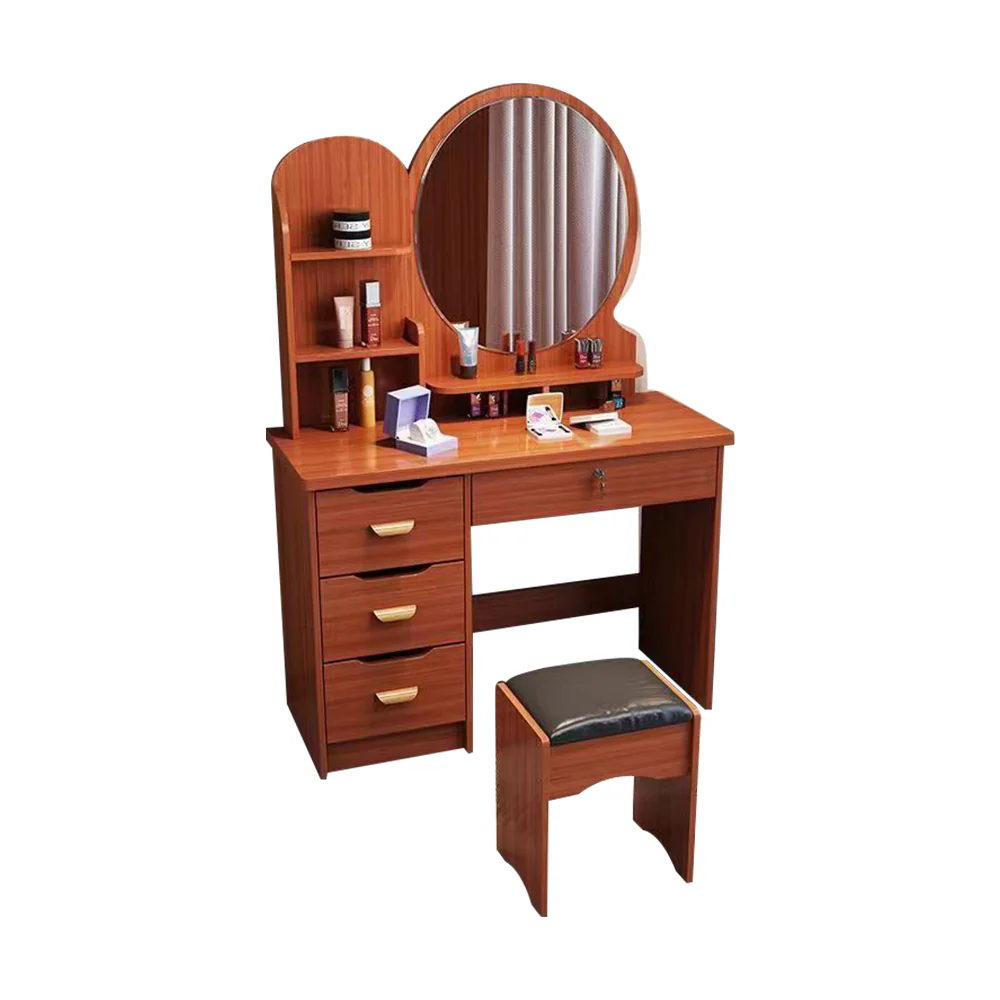 LIVARA 70/80CM Length Round Mirror Dressing Table With Stool - Image 13
