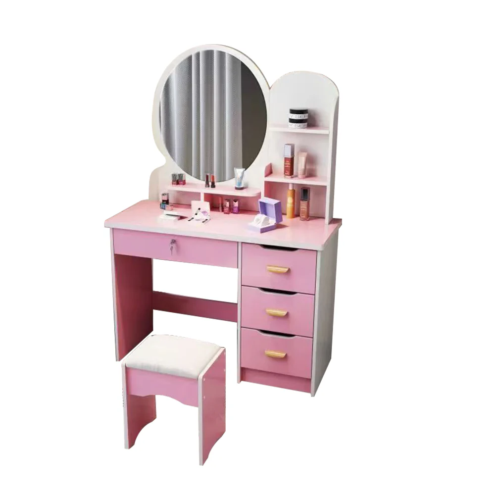 LIVARA 70/80CM Length Round Mirror Dressing Table With Stool - Image 14