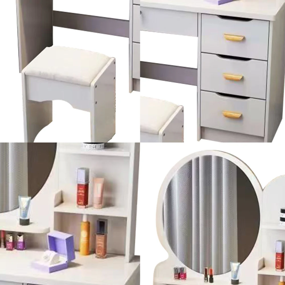 LIVARA 70/80CM Length Round Mirror Dressing Table With Stool - Image 16