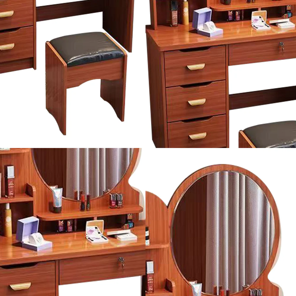 LIVARA 70/80CM Length Round Mirror Dressing Table With Stool - Image 17