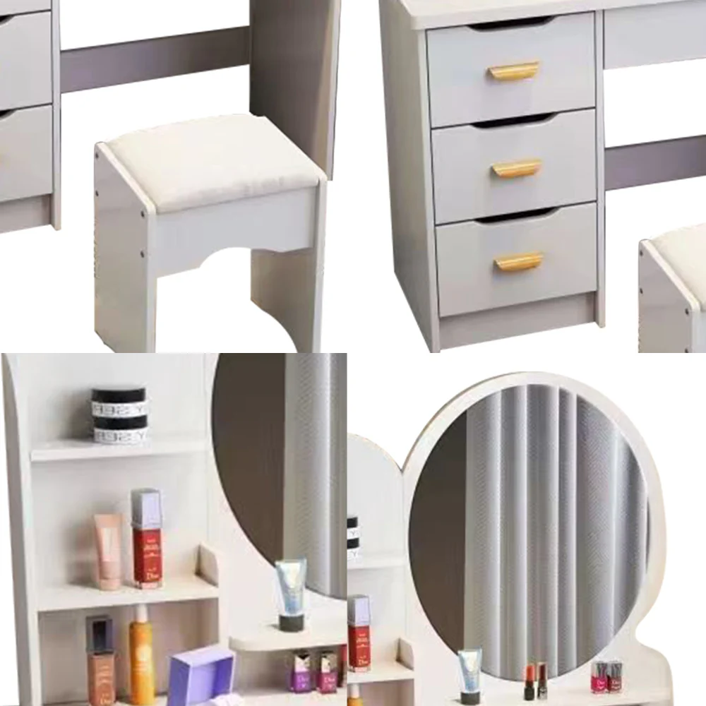 LIVARA 70/80CM Length Round Mirror Dressing Table With Stool - Image 18