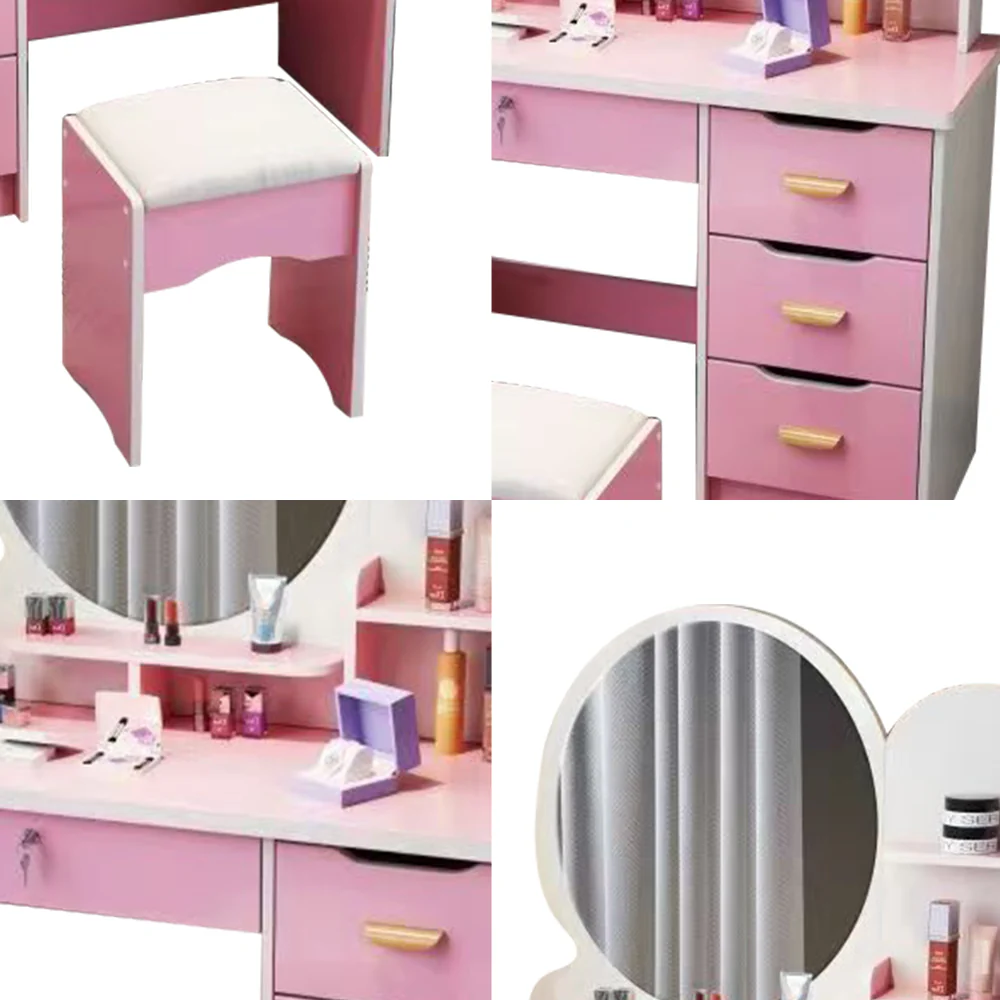 LIVARA 70/80CM Length Round Mirror Dressing Table With Stool - Image 19