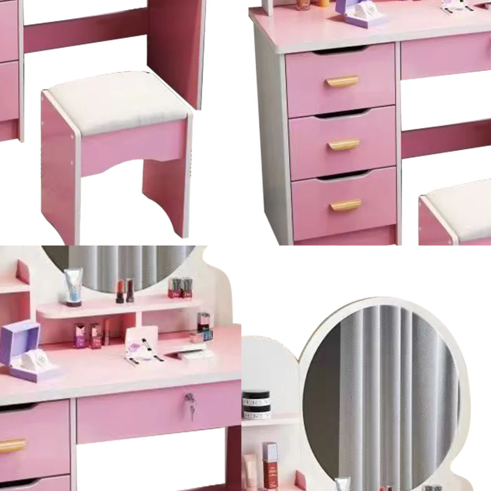 LIVARA 70/80CM Length Round Mirror Dressing Table With Stool - Image 20