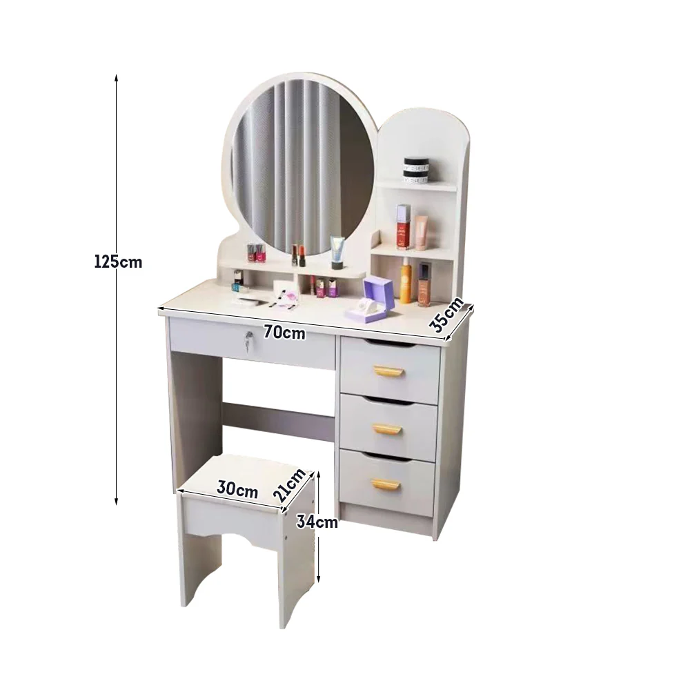 LIVARA 70/80CM Length Round Mirror Dressing Table With Stool - Image 22